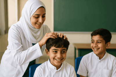القمل لا يميز بين الأطفال – فحص شعر طفل في مدرسة سعودية